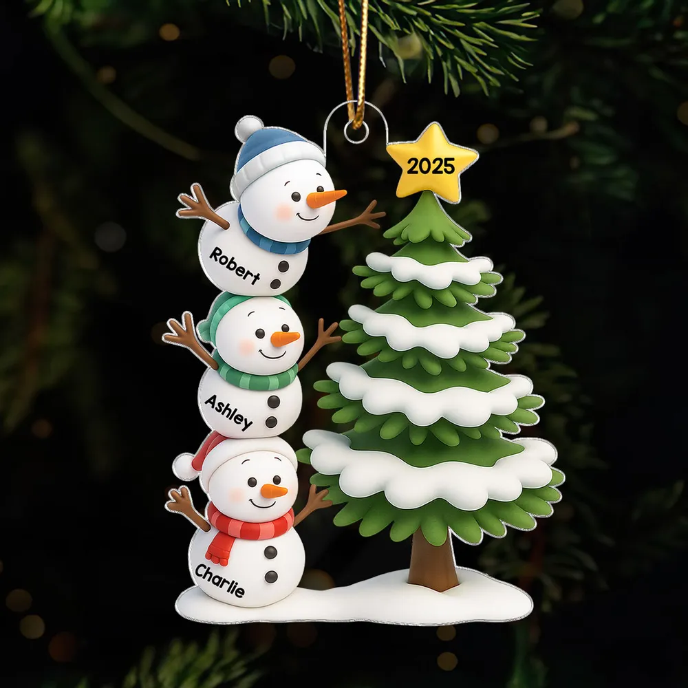 Snowman Family Acrylic Ornament, Customizable, Christmas Tree Scene, Layered Look, Unique Gift for Family & Kids - Image 6