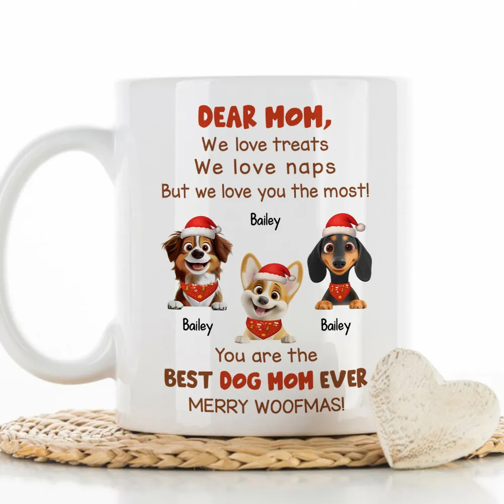 Personalized Mug for Pet Parent - Christmas Cartoon Pups, Custom Quote, Cozy Holiday Cheer, a unique gift for Dog Mom or Dad - Image 2
