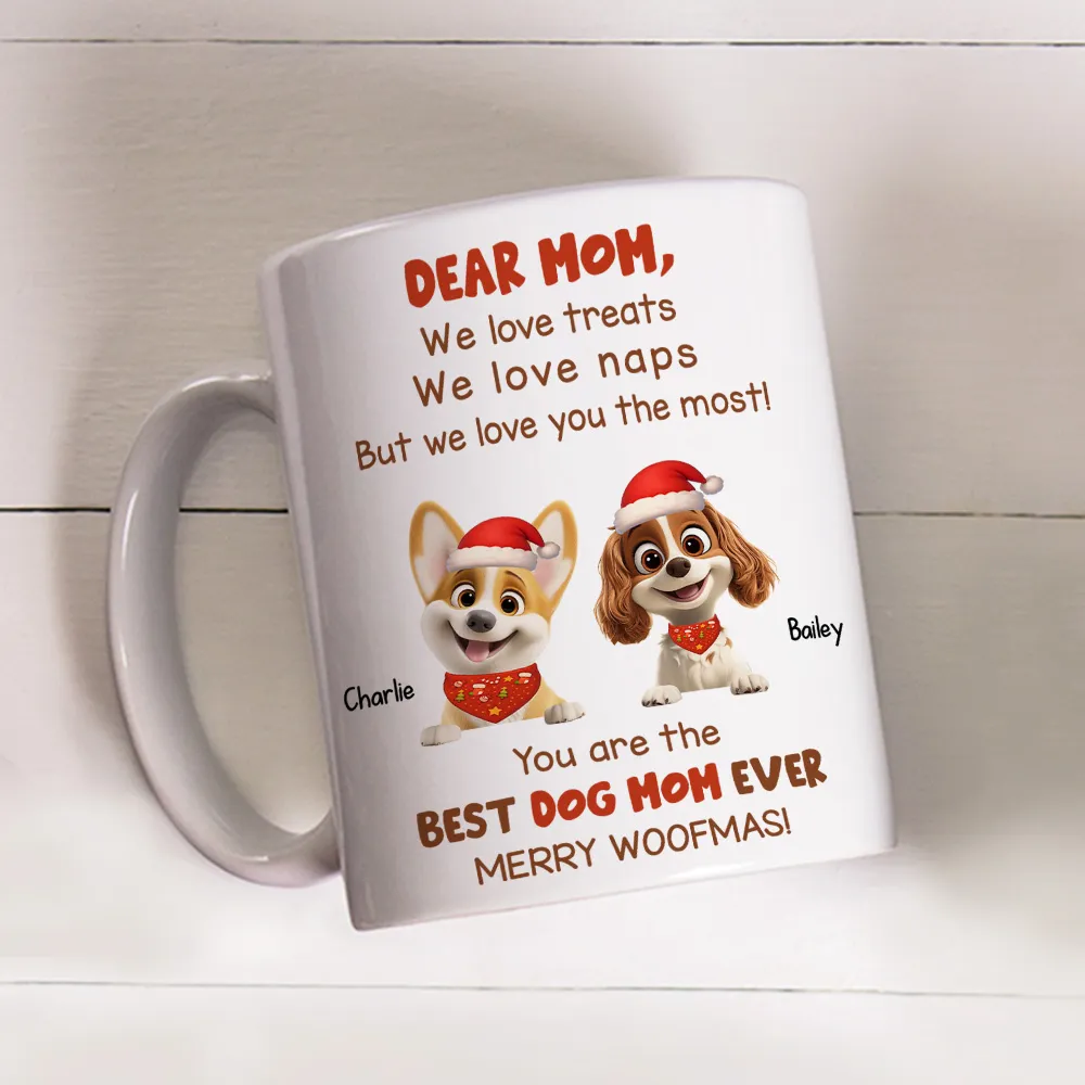 Personalized Mug for Pet Parent - Christmas Cartoon Pups, Custom Quote, Cozy Holiday Cheer, a unique gift for Dog Mom or Dad - Image 3