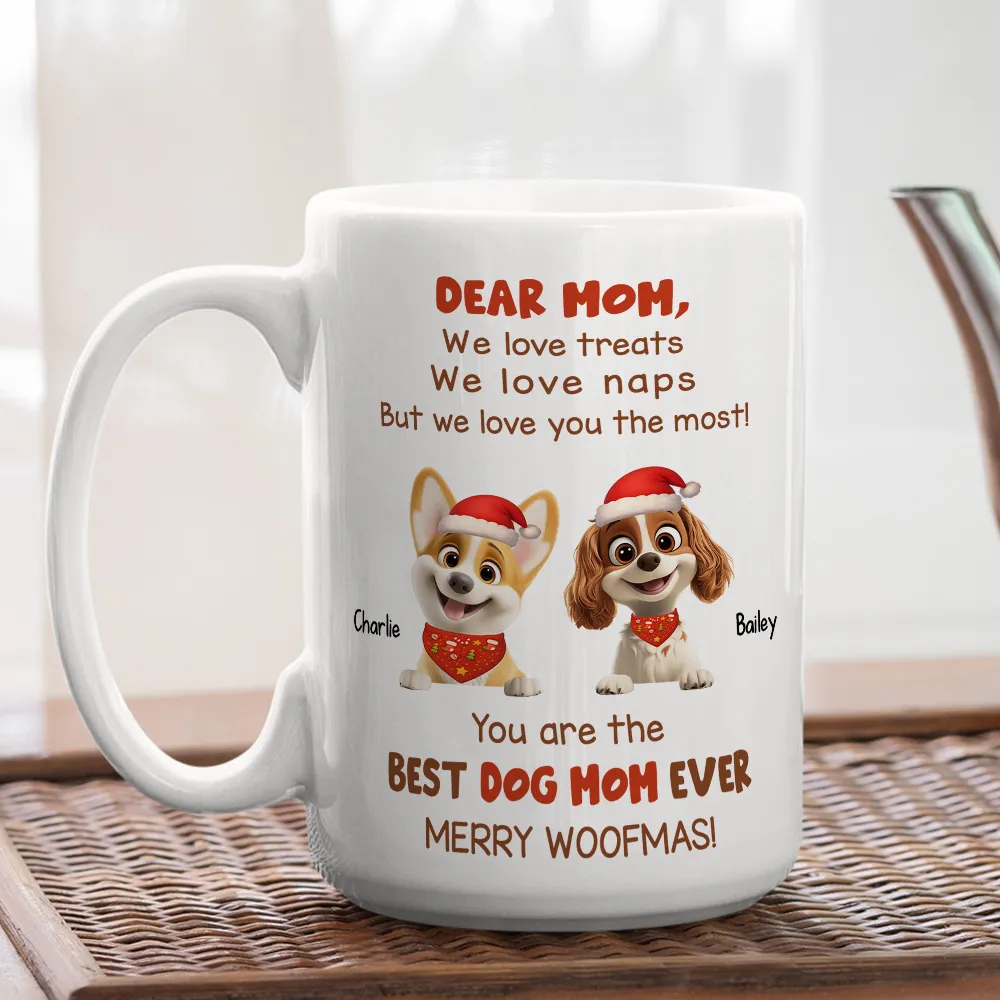 Personalized Mug for Pet Parent - Christmas Cartoon Pups, Custom Quote, Cozy Holiday Cheer, a unique gift for Dog Mom or Dad - Image 5