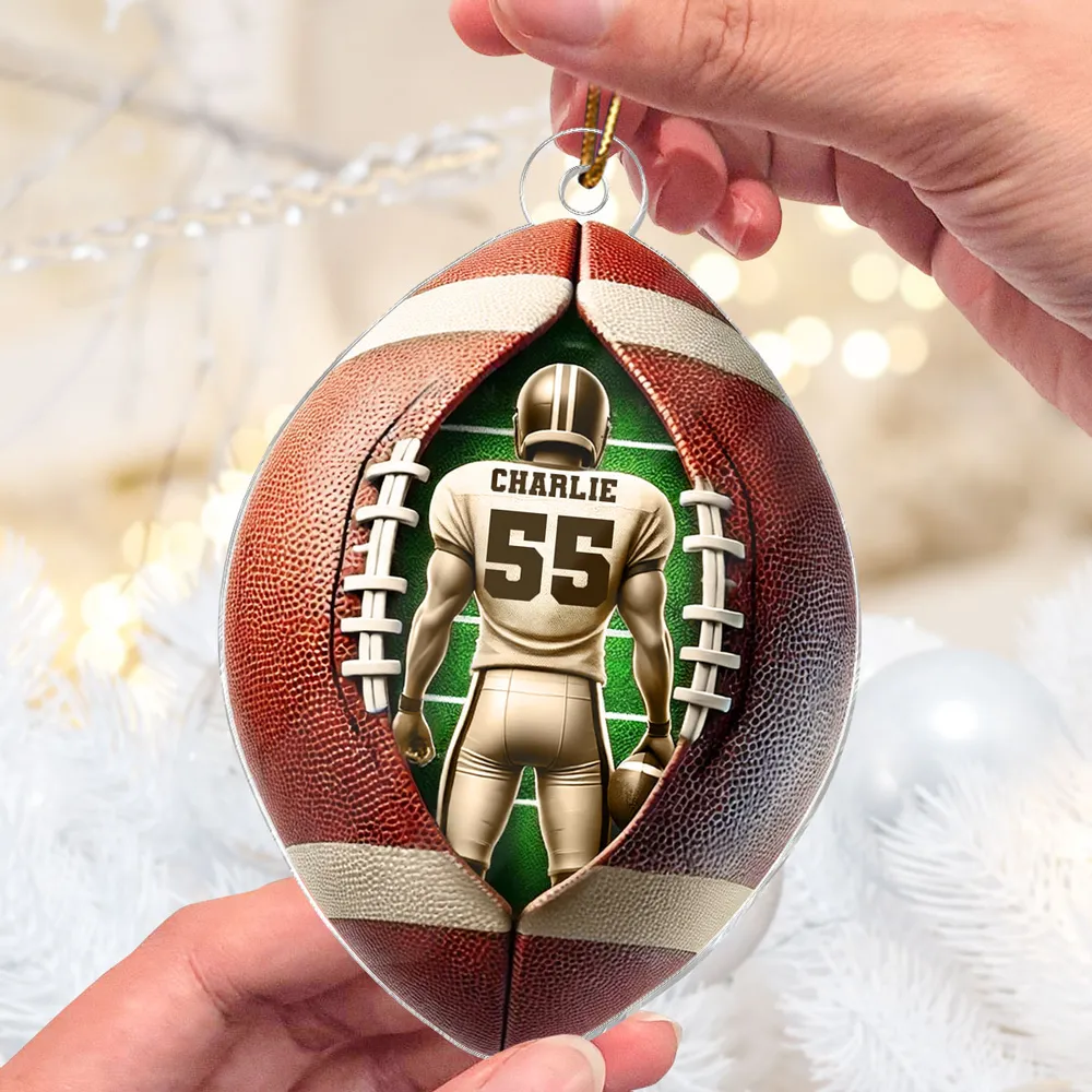 Acrylic Ornament Football Player Personalized, Layered Football Shape, Tree Decor, Unique Gift for Players and Fans - Image 2