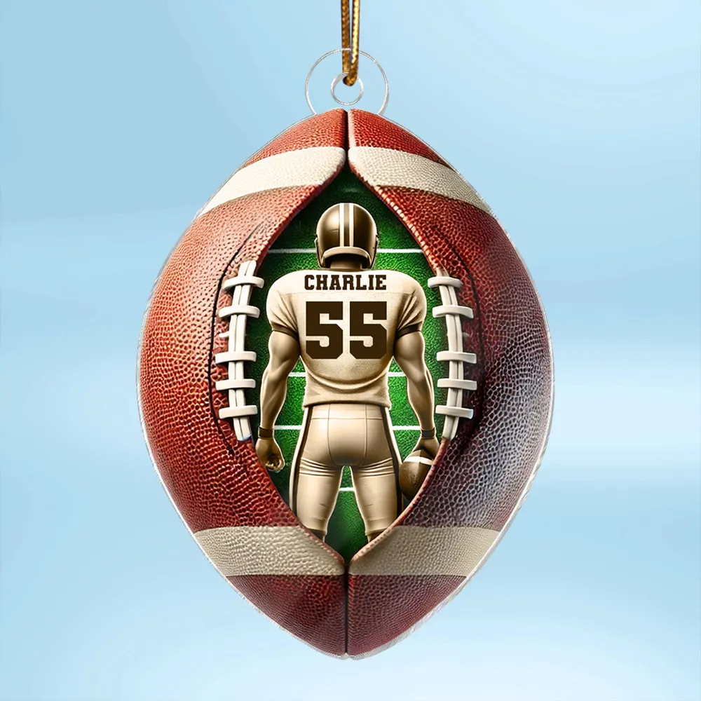 Acrylic Ornament Football Player Personalized, Layered Football Shape, Tree Decor, Unique Gift for Players and Fans - Image 3
