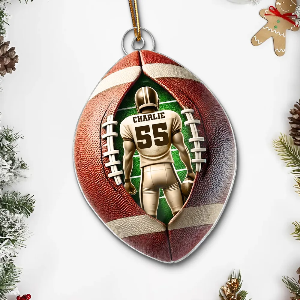 Acrylic Ornament Football Player Personalized, Layered Football Shape, Tree Decor, Unique Gift for Players and Fans - Image 5