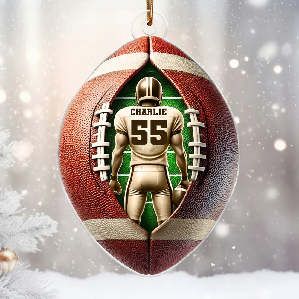 Acrylic Ornament Football Player Personalized, Layered Football Shape, Tree Decor, Unique Gift for Players and Fans - Image 6