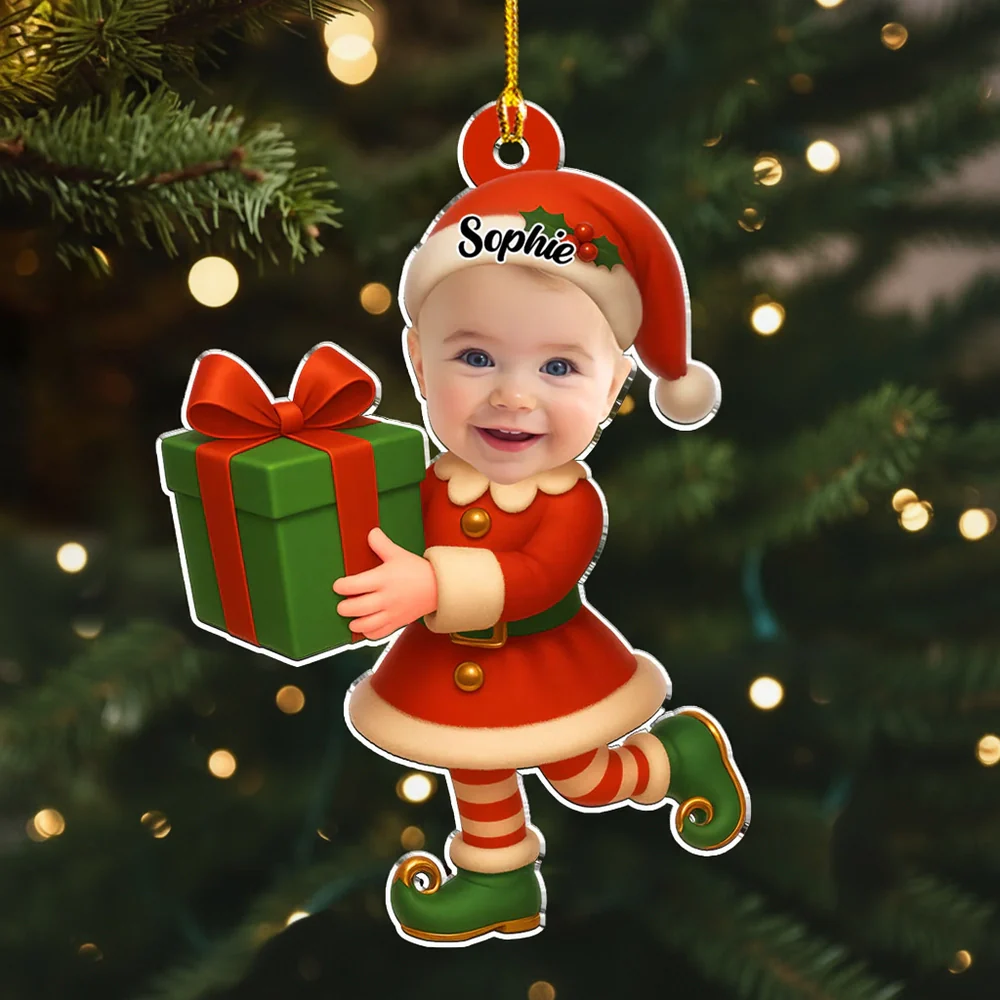 Acrylic Ornament - Personalized Little Elf with Surprised Face, Christmas Tree Decor, unique gift for Mom, Dad & Grandparents - Image 2