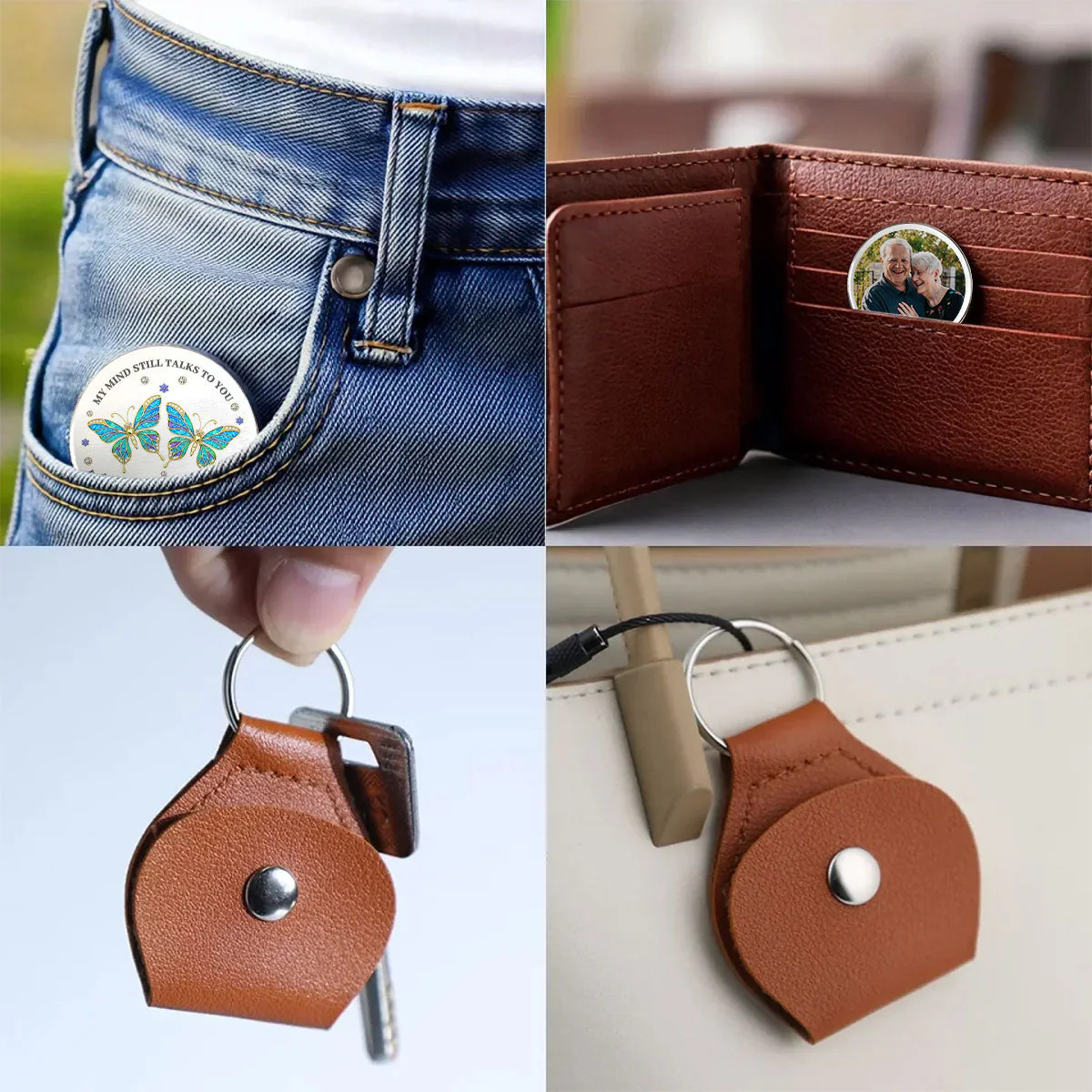Personalized Memorial Pocket Hug Keychain with Photo – Butterfly Tribute for Dad & Mom - Image 3