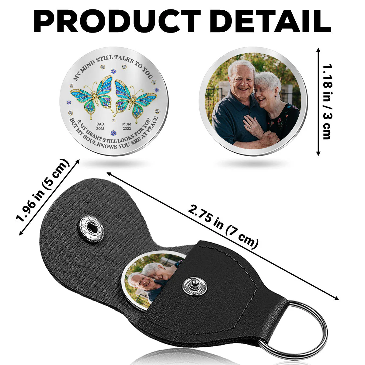 Personalized Memorial Pocket Hug Keychain with Photo – Butterfly Tribute for Dad & Mom - Image 4