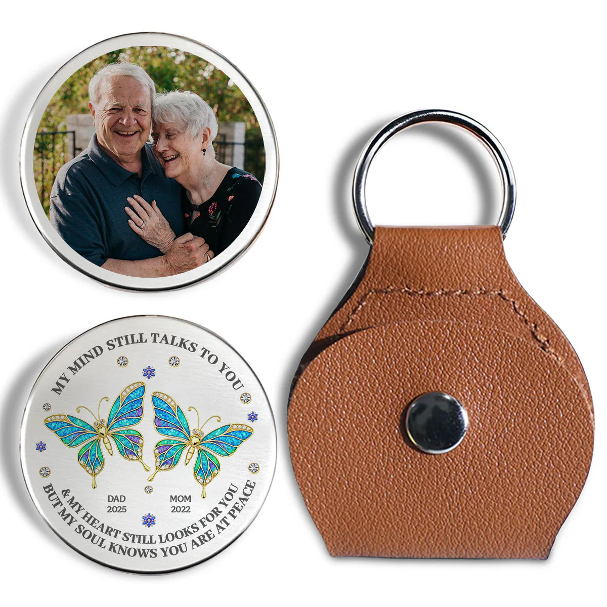 Personalized Memorial Pocket Hug Keychain with Photo – Butterfly Tribute for Dad & Mom - Image 6