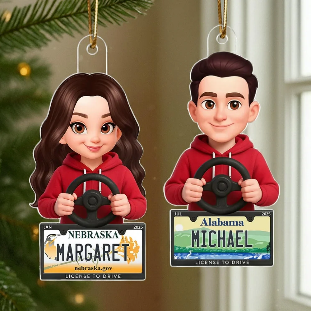 Custom State License Plate Driving Ornament – Unique Christmas Tree Decor for New Drivers