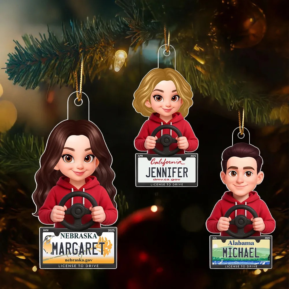 Custom State License Plate Driving Ornament – Unique Christmas Tree Decor for New Drivers - Image 2
