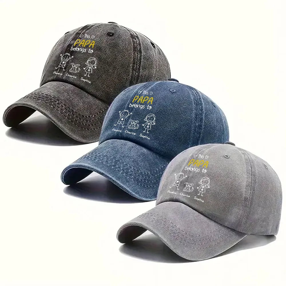 Baseball Cap, Washed Denim Personalized 'This Dad Belongs To' Design, Adjustable & Breathable - Unique Gift for Dad - Image 2