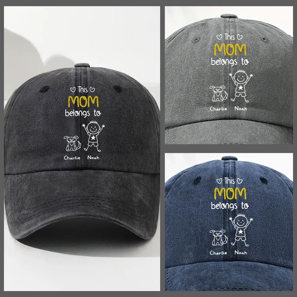 Baseball Cap, Washed Denim Personalized 'This Dad Belongs To' Design, Adjustable & Breathable - Unique Gift for Dad - Image 3