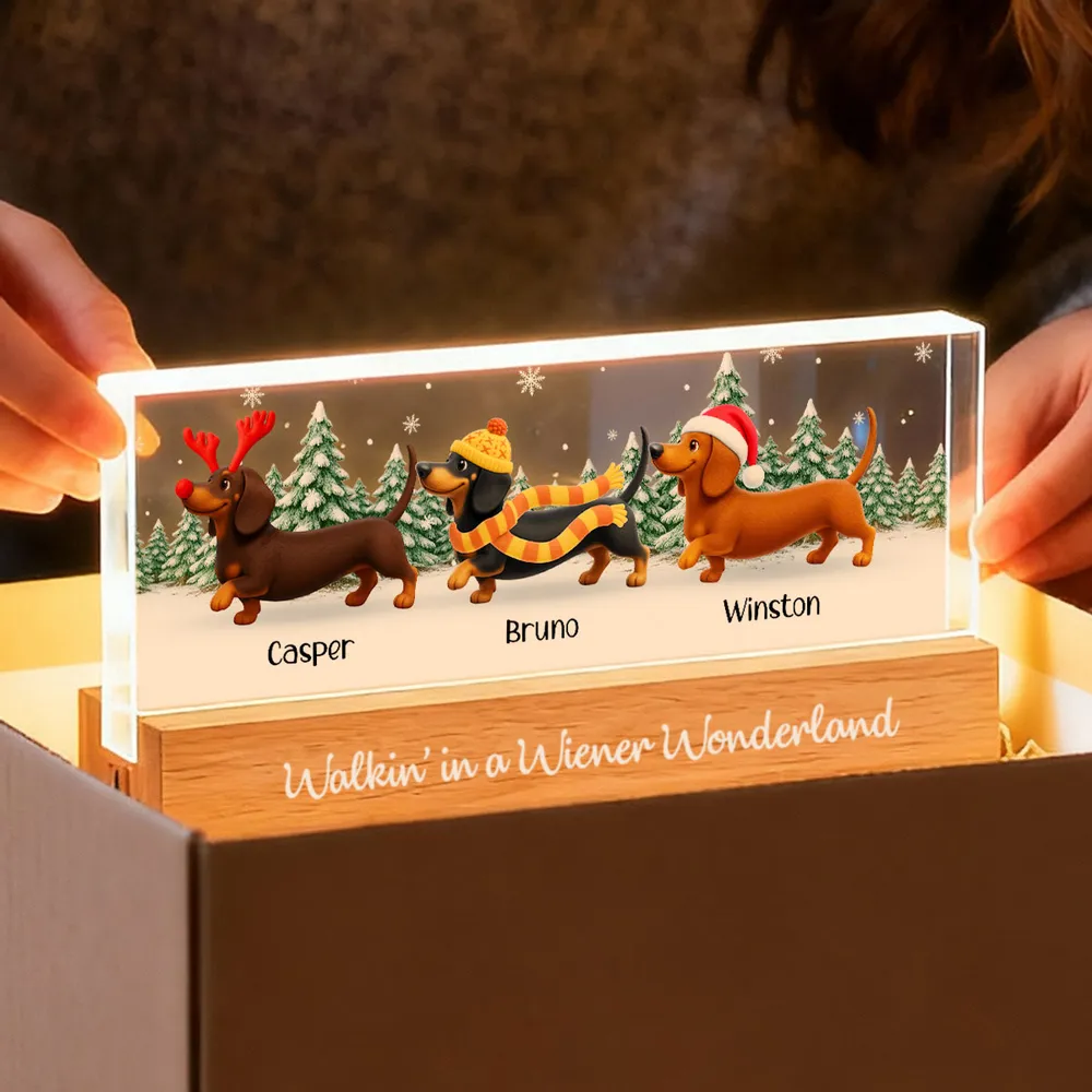 Personalized LED Light Plaque, Festive Dachshunds, Warm Glow, Snowy Christmas Scene, Creative Gift for Dog Lovers - Image 5