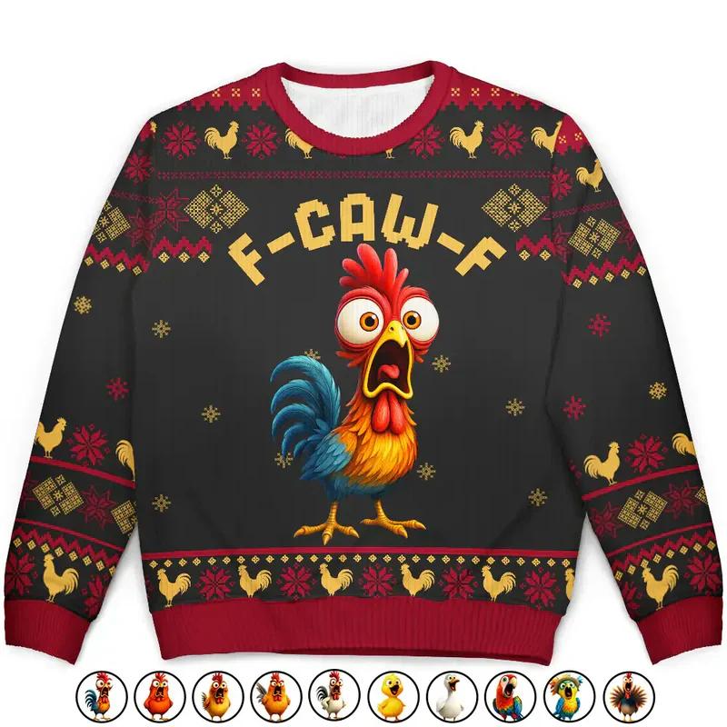 Sweatshirt with Hilarious Rooster Graphic, Ugly Sweater Vibes for Christmas, a unique gift for friends or coworkers