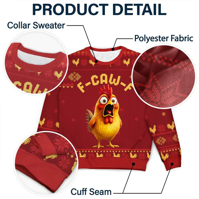 Sweatshirt with Hilarious Rooster Graphic, Ugly Sweater Vibes for Christmas, a unique gift for friends or coworkers - Image 4