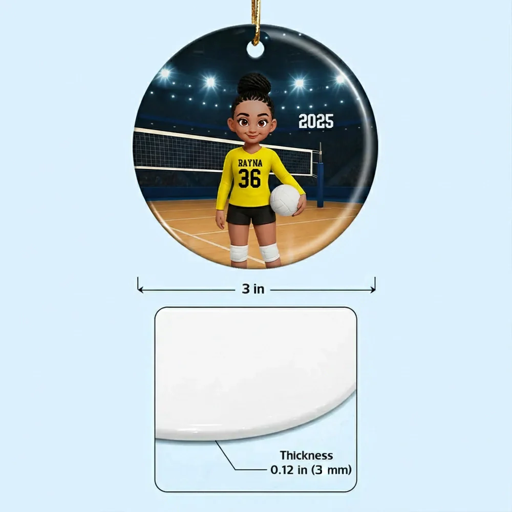 Volleyball Girl Ceramic Ornament with Court Scene, Unique Gift for Teen Athlete or Daughter - Image 4