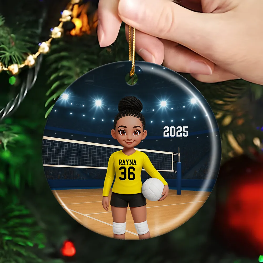 Volleyball Girl Ceramic Ornament with Court Scene, Unique Gift for Teen Athlete or Daughter - Image 5