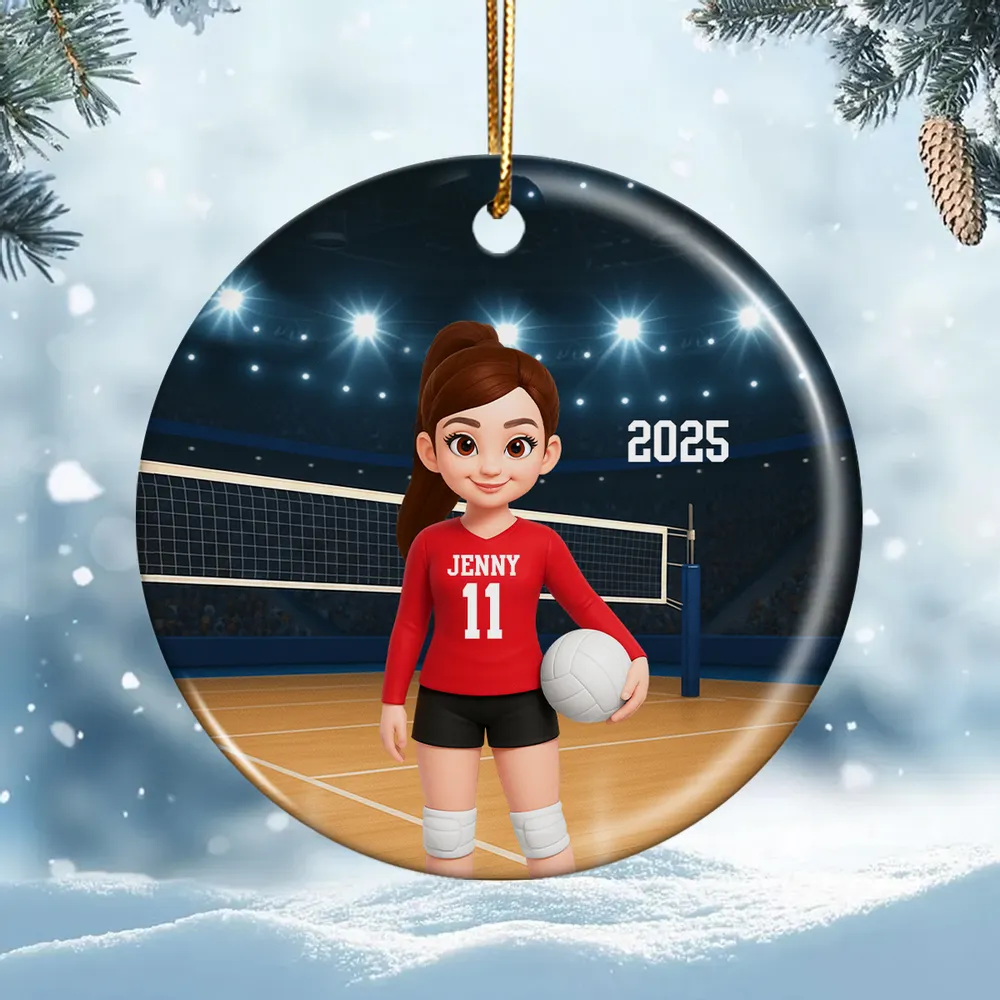 Volleyball Girl Ceramic Ornament with Court Scene, Unique Gift for Teen Athlete or Daughter - Image 6