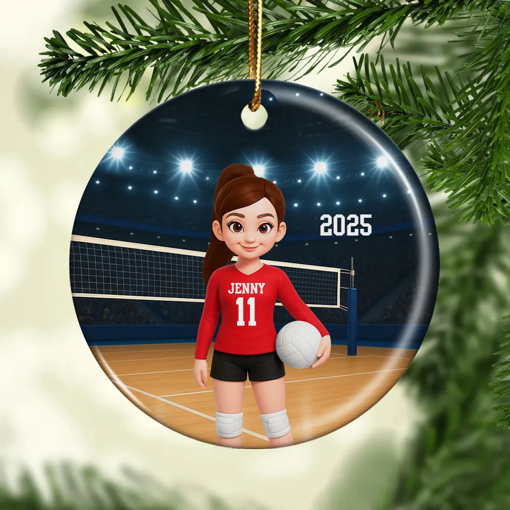 Volleyball Girl Ceramic Ornament with Court Scene, Unique Gift for Teen Athlete or Daughter - Image 7
