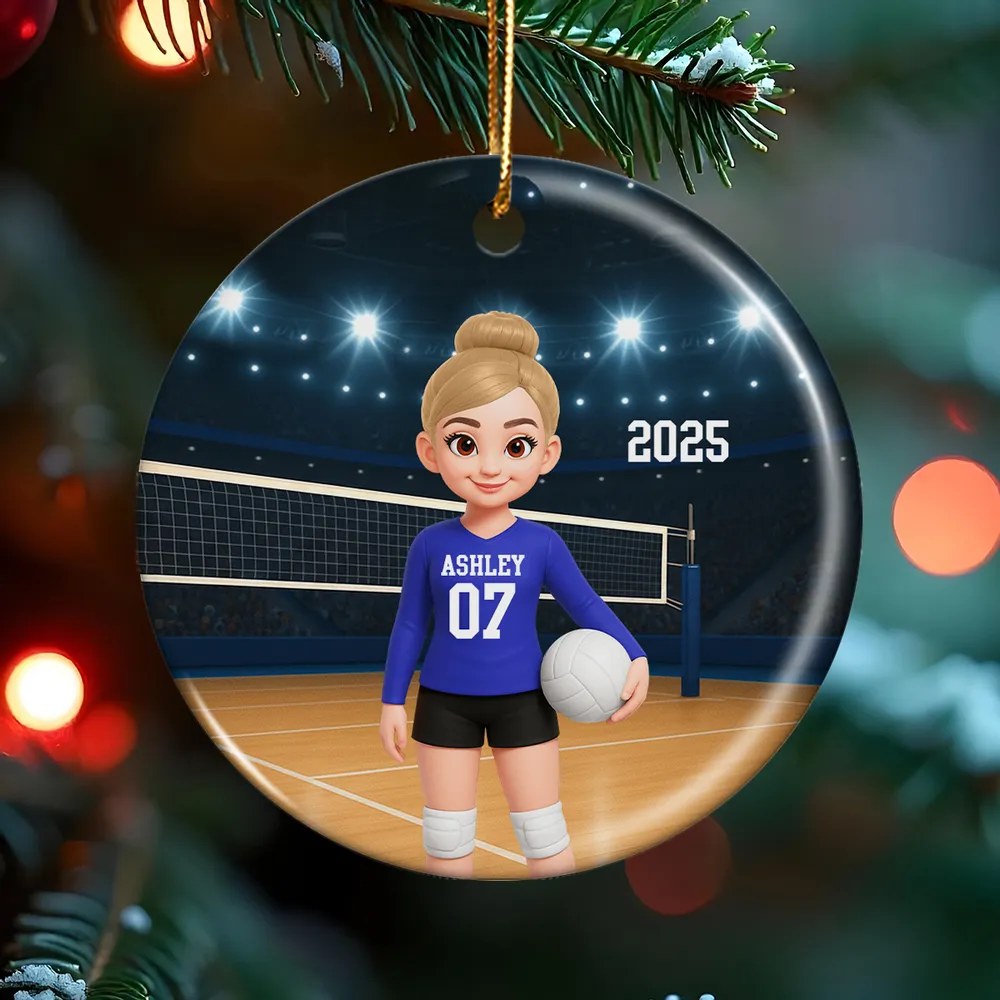 Volleyball Girl Ceramic Ornament with Court Scene, Unique Gift for Teen Athlete or Daughter - Image 8
