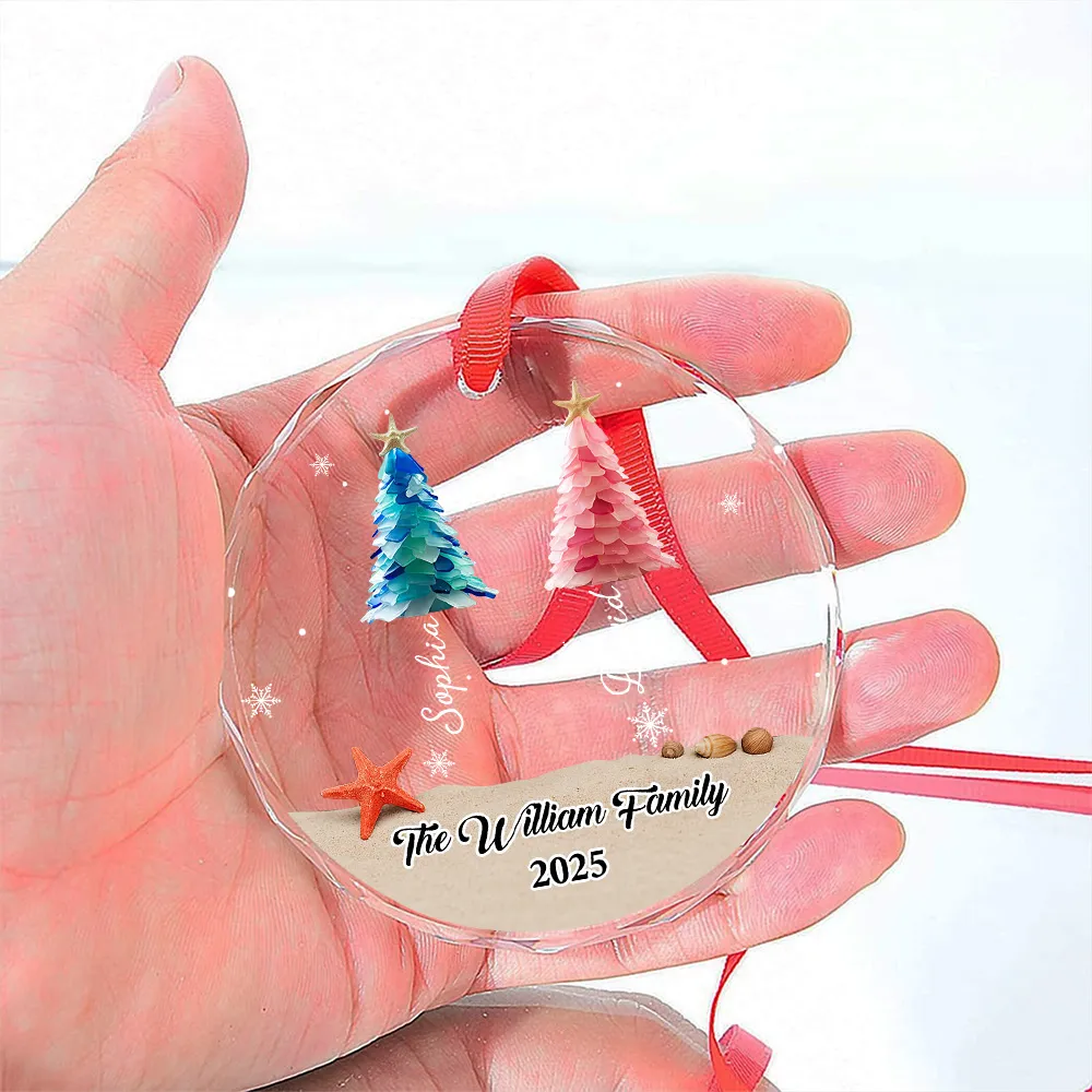 Custom Crystal Ornament with Beach-Inspired Christmas Trees, Personalized Family Name Holiday Decor, Creative Christmas Gift for Loved Ones - Image 3