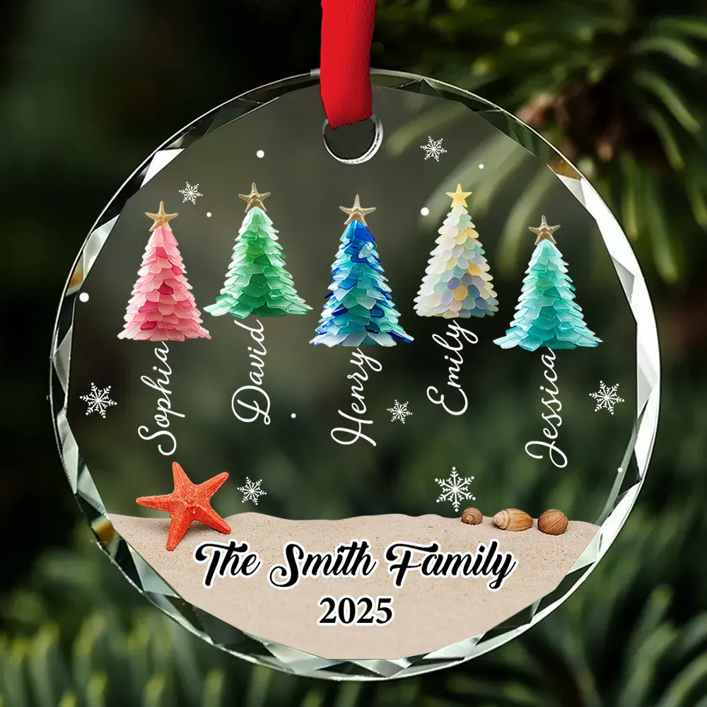 Custom Crystal Ornament with Beach-Inspired Christmas Trees, Personalized Family Name Holiday Decor, Creative Christmas Gift for Loved Ones - Image 4