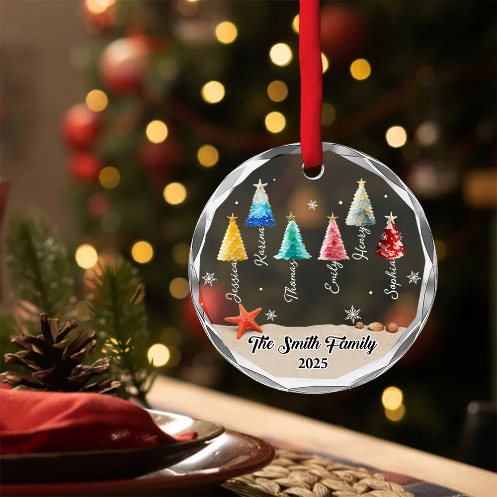 Custom Crystal Ornament with Beach-Inspired Christmas Trees, Personalized Family Name Holiday Decor, Creative Christmas Gift for Loved Ones - Image 6