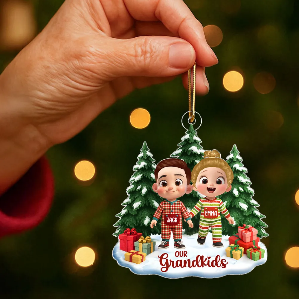 Personalized Acrylic Ornament with Cute Cartoon Grandkid, Festive Christmas Trees & Gifts, Unique Holiday Gift for Grandma & Grandpa - Image 5