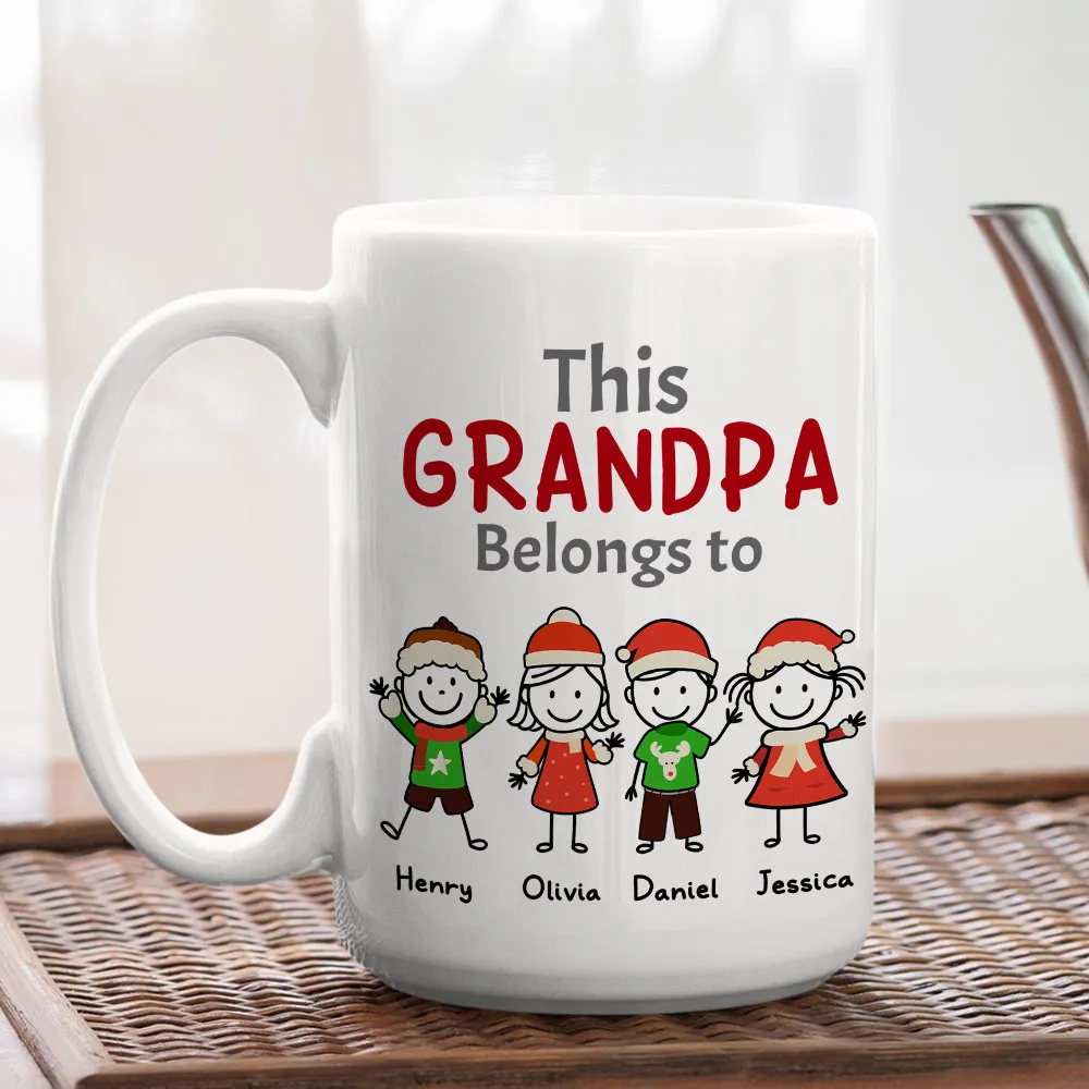 Custom “This Grandpa Belongs To” Mug – Holiday Stick-Figure Art, Unique Personalized Gift for Grandpa - Image 3