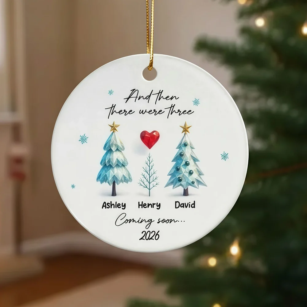 Personalized Expecting Parents Christmas Ornament, “And Then There Were Three/Five”, Baby Coming Soon Family Keepsake