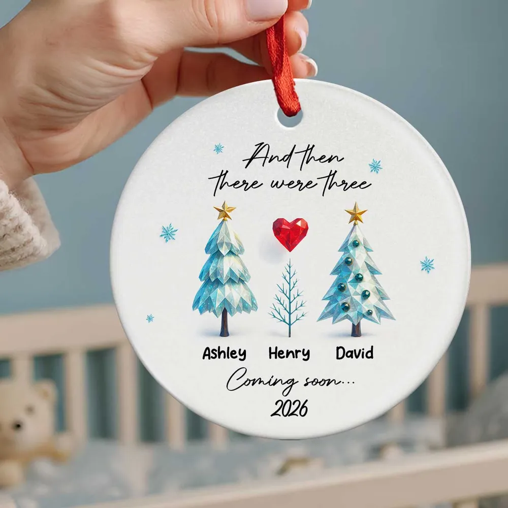Personalized Expecting Parents Christmas Ornament, “And Then There Were Three/Five”, Baby Coming Soon Family Keepsake - Image 3