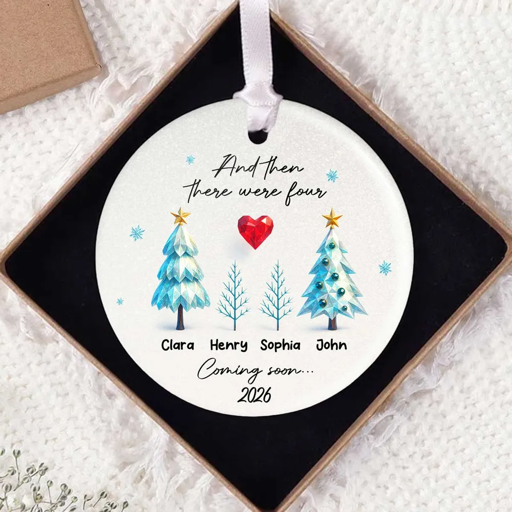 Personalized Expecting Parents Christmas Ornament, “And Then There Were Three/Five”, Baby Coming Soon Family Keepsake - Image 5
