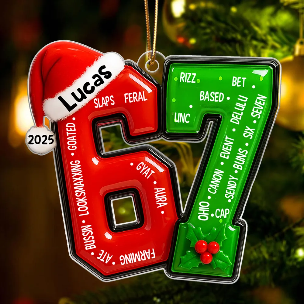 Personalized Acrylic Ornament With Santa Hat Number Design – Teen Slang Christmas Tree Decor – Fun Unique Gift For Teens Or Grandkids