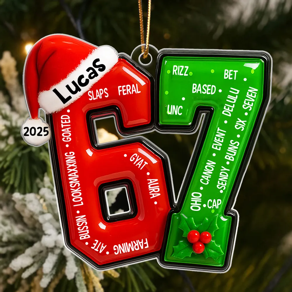 Personalized Acrylic Ornament With Santa Hat Number Design – Teen Slang Christmas Tree Decor – Fun Unique Gift For Teens Or Grandkids - Image 3