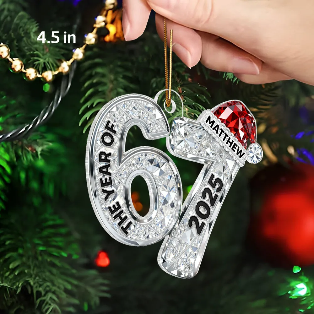 Custom 67 Acrylic Ornament With Santa Hat, Funny Gen Alpha Christmas Keepsake And Unique Gift For Kids Or Grandchildren - Image 2
