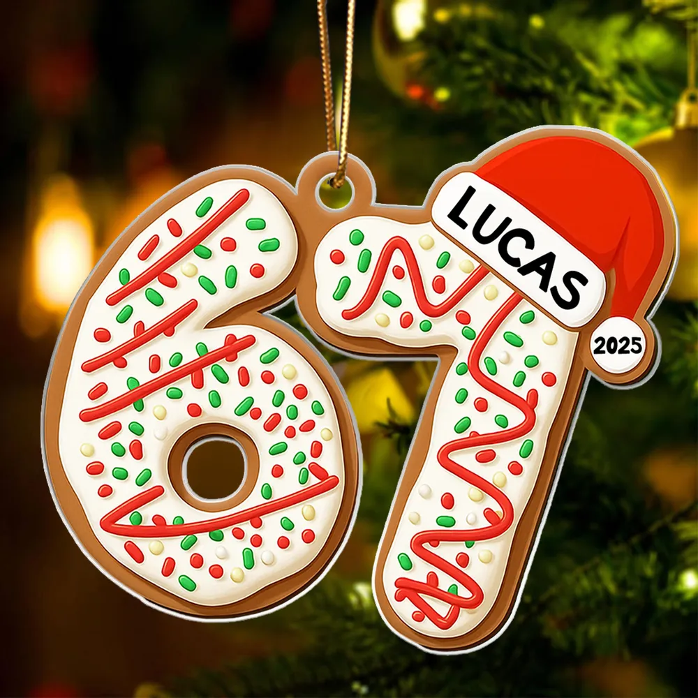Personalized Acrylic Ornament 67 Cookie Design with Santa Hat – Custom Teen Gift for Christmas Tree & Festive Decor