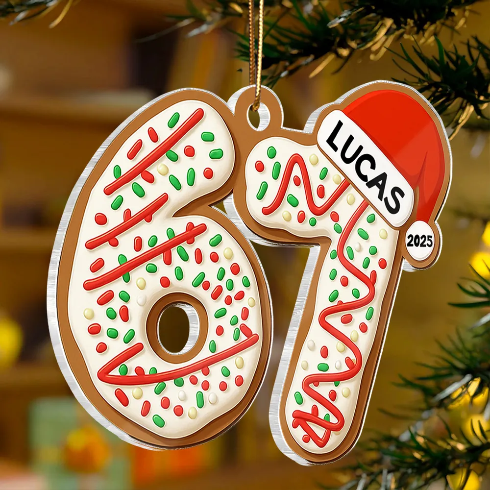 Personalized Acrylic Ornament 67 Cookie Design with Santa Hat – Custom Teen Gift for Christmas Tree & Festive Decor - Image 6