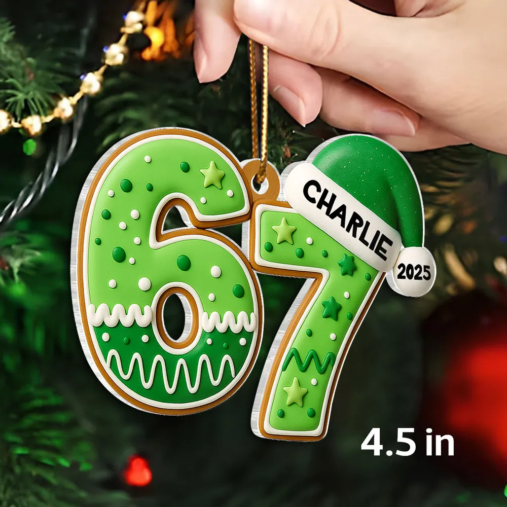 Personalized Acrylic Ornament 67 Teen Slang Design for Christmas Tree, Unique Holiday Gift for Kids & Grandkids - Image 2