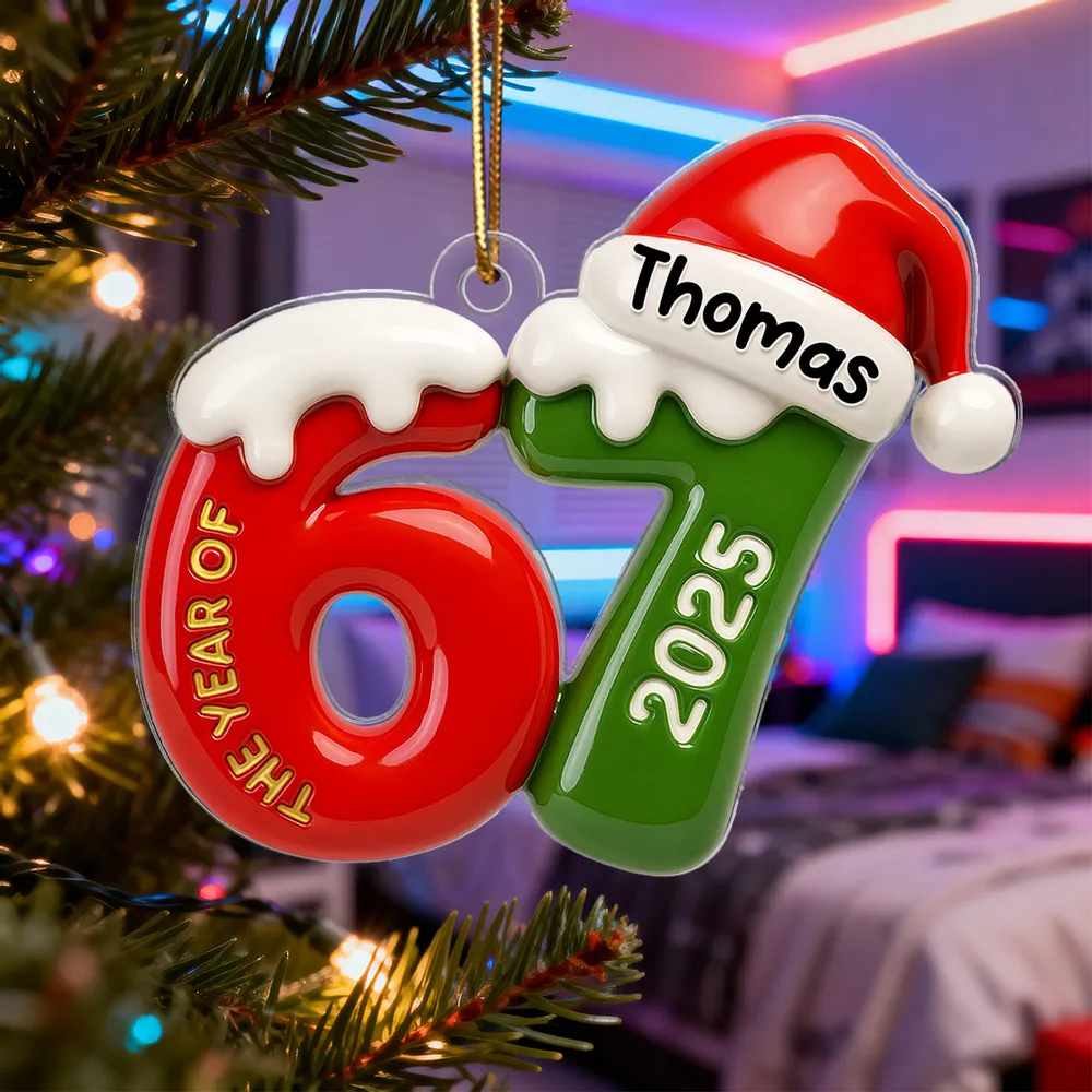 Personalized Christmas Ornament with Santa Hat, Fun Number Design for Teens and Grandkids - Image 3