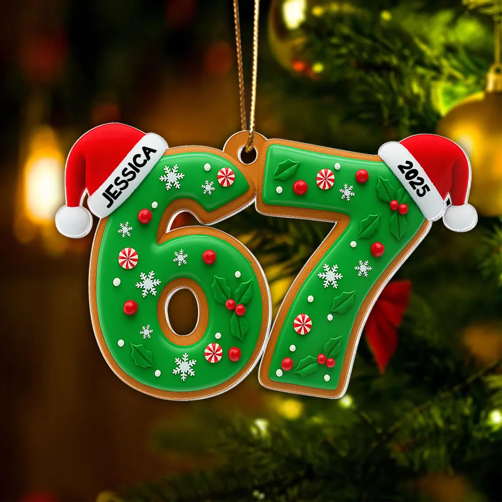 Personalized Acrylic Ornament 67 Design with Festive Holly Details, Funny Teen Tree Decor, Unique Christmas Gift