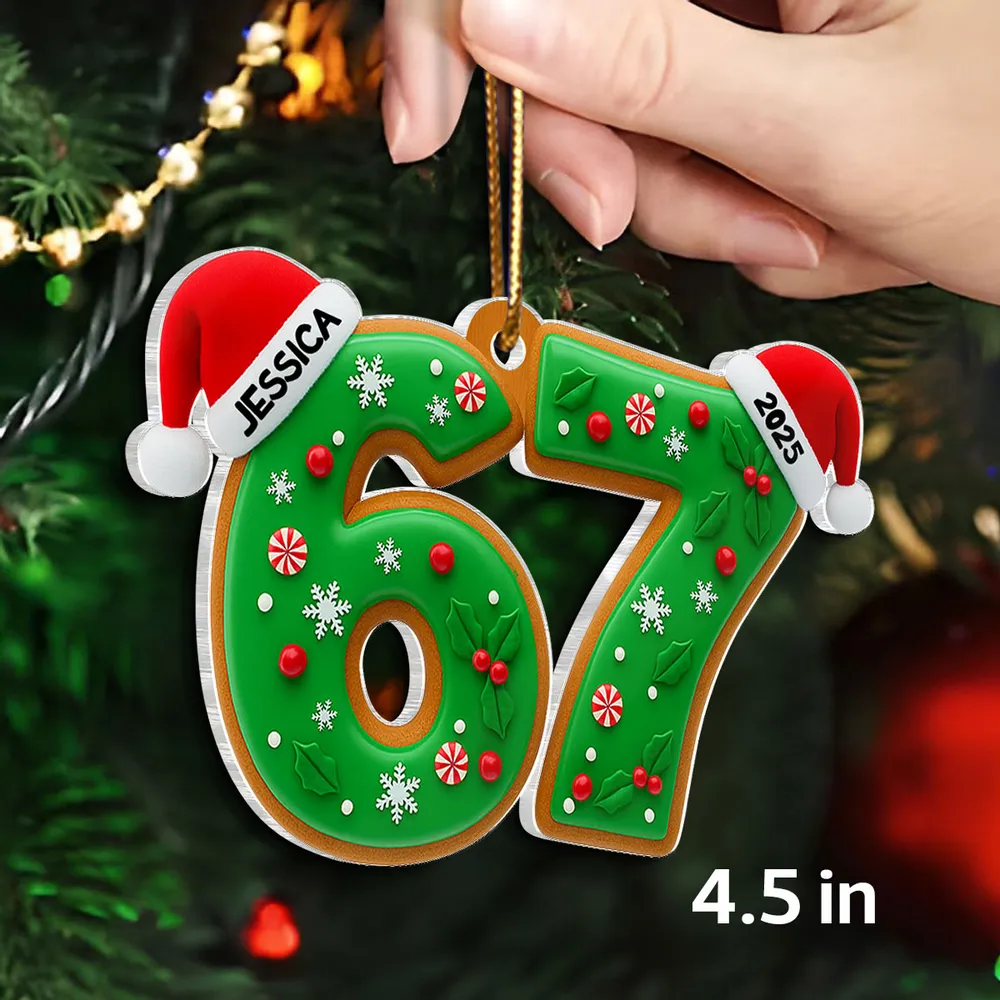 Personalized Acrylic Ornament 67 Design with Festive Holly Details, Funny Teen Tree Decor, Unique Christmas Gift - Image 2