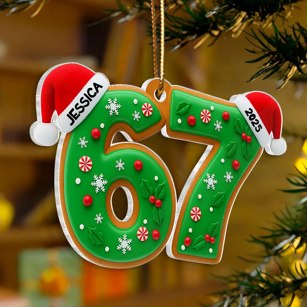 Personalized Acrylic Ornament 67 Design with Festive Holly Details, Funny Teen Tree Decor, Unique Christmas Gift - Image 3