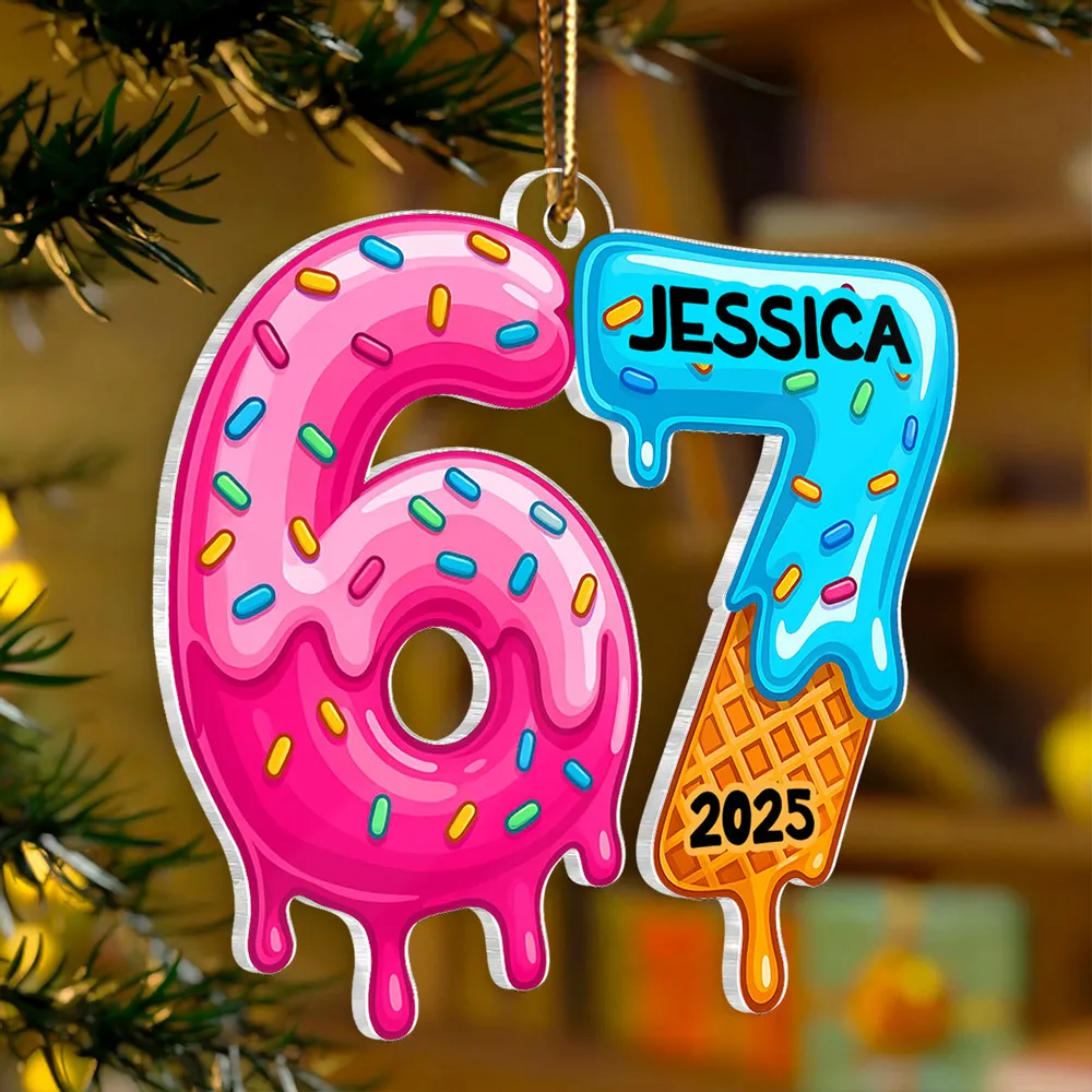 Personalized 6 7 Acrylic Ornament with Cute Dripping Sprinkles Design, Fun Teen Slang Christmas Tree Decor, Unique Holiday Gift for Kids & Grandkids - Image 3