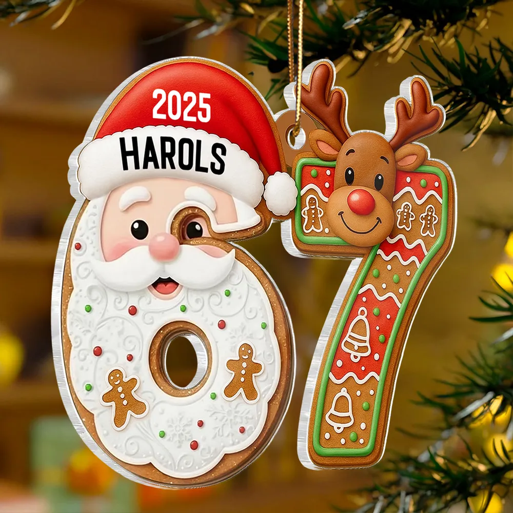 Custom Teen 6 7 Acrylic Ornament with Santa Claus & Reindeer, Funny Gen Z Christmas Tree Keepsake, Unique Gift for Kids - Image 3