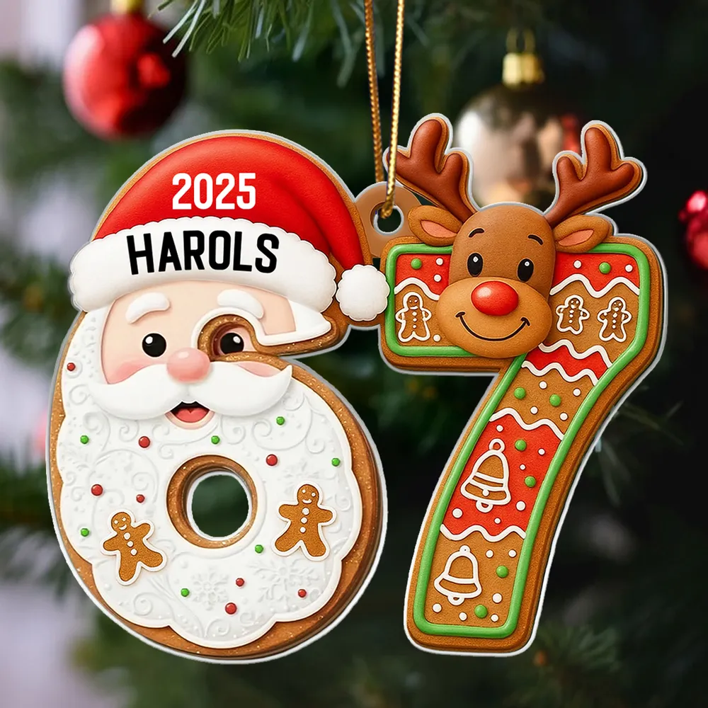 Custom Teen 6 7 Acrylic Ornament with Santa Claus & Reindeer, Funny Gen Z Christmas Tree Keepsake, Unique Gift for Kids - Image 5