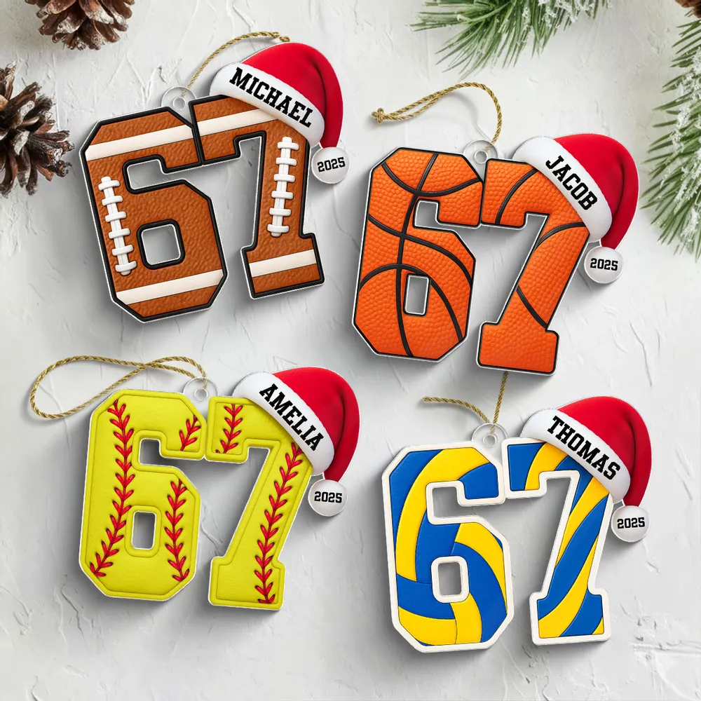 Funny 67 Sports Acrylic Ornament for Teens, Basketball & Football Design, Unique Christmas Tree Gift - Image 2