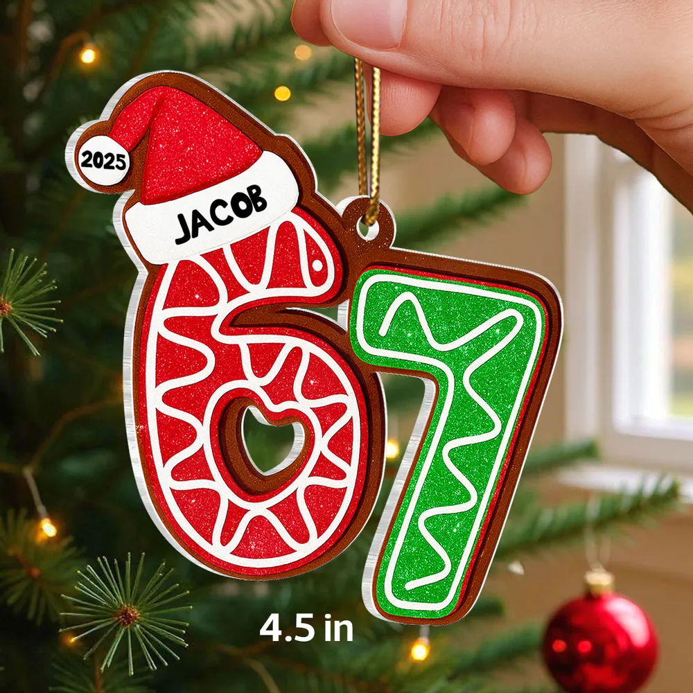 Personalized Acrylic Ornament 67 Gingerbread Design, Teen Slang Christmas Tree Decor, Cute Unique Gift for Grandkids - Image 2