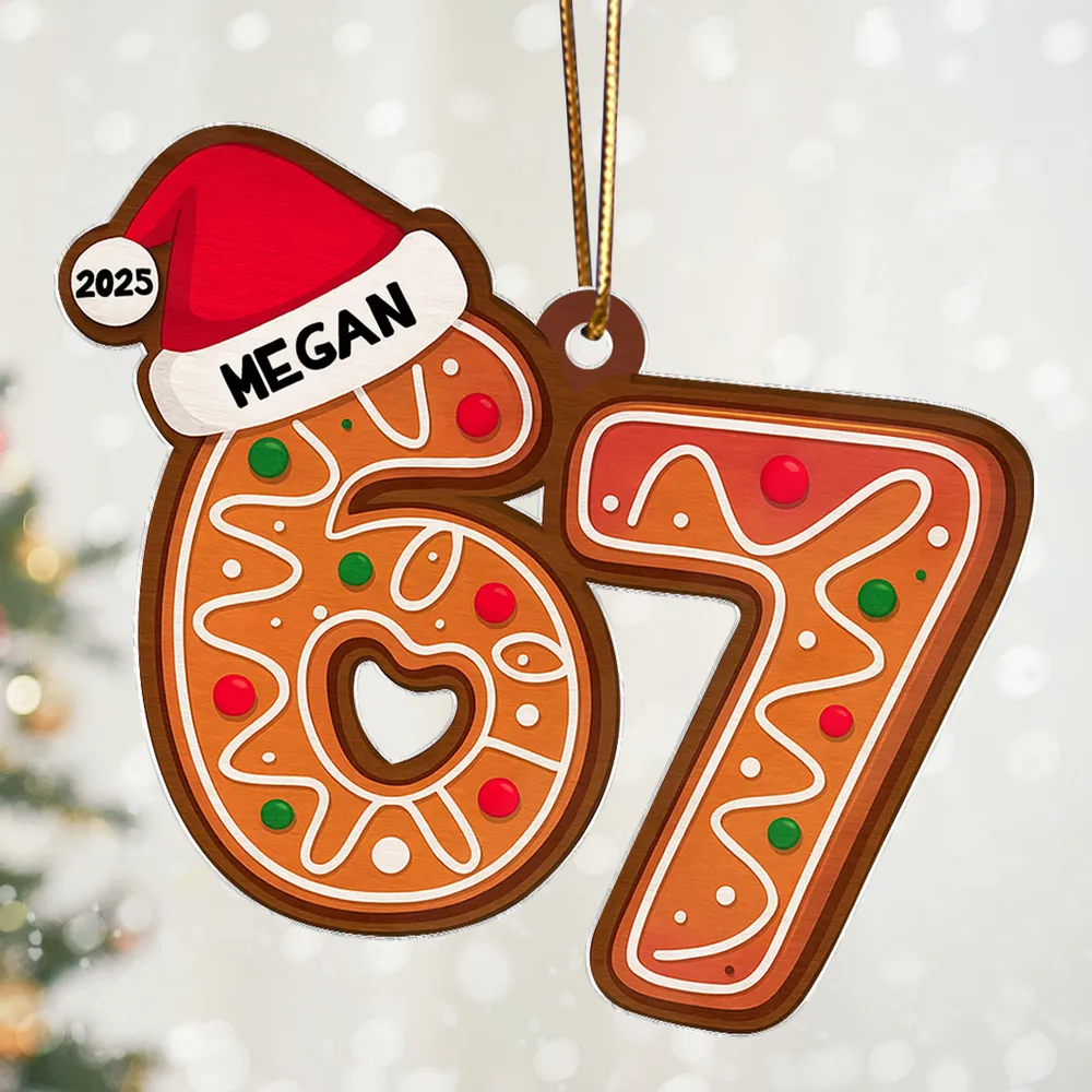 Personalized Acrylic Ornament 67 Gingerbread Design, Teen Slang Christmas Tree Decor, Cute Unique Gift for Grandkids - Image 3