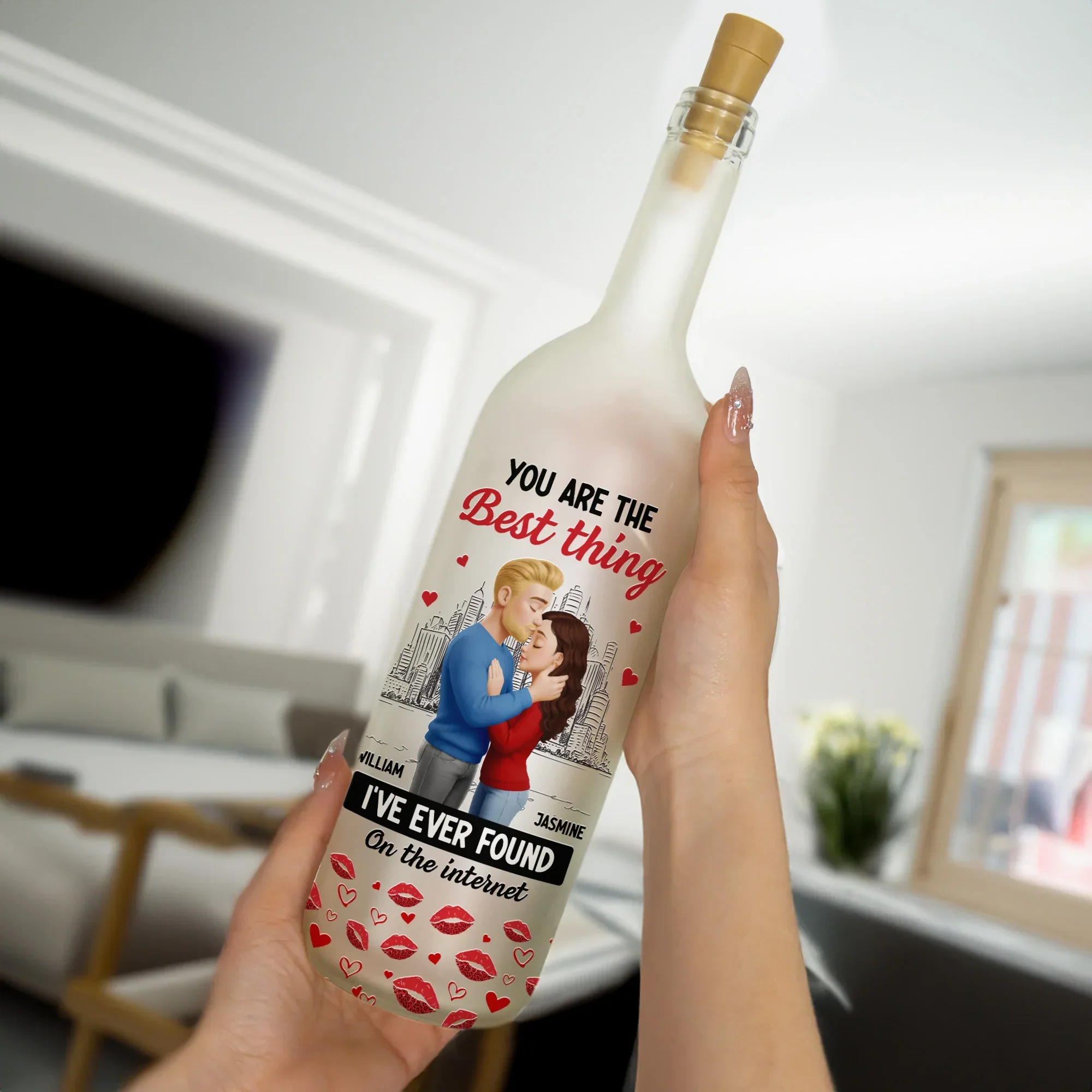 Custom Internet Love Quote Bottle Lamp for Couples, Soft Warm Glow Bedroom Light & Thoughtful Personalized Gift - Image 3