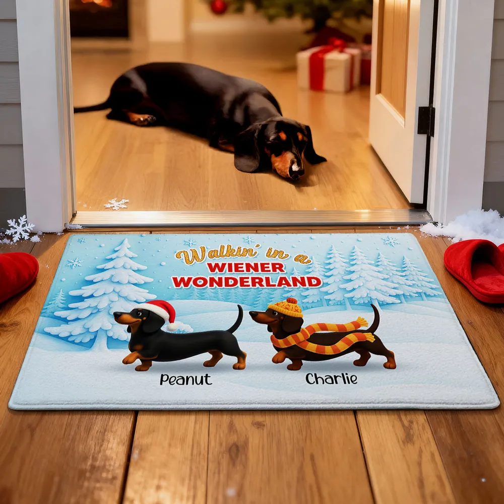 Personalized Dachshund Standard Doormat Christmas Entryway Decor, Walkin in a Wiener Wonderland, Unique Holiday Gift for Dog Lovers - Image 2